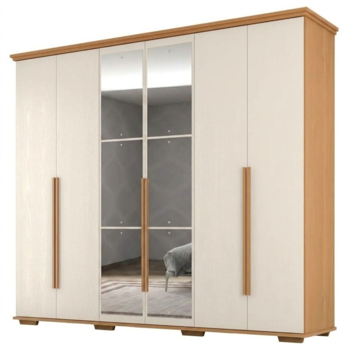 Guarda Roupa Casal 6 Portas Com Espelho Rest 273 cm Cinamomo Areia ZANZ