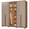 Guarda Roupa Casal 6 Portas Vidro Reflecta Com Led 240 cm Atacama Carvalho Fendi Moval
