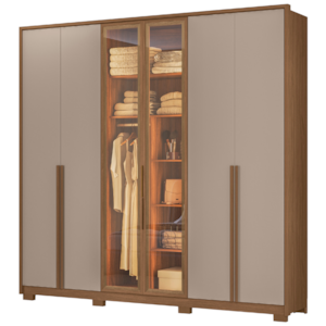 Guarda Roupa Casal 6 Portas Vidro Reflecta Com Led 240 cm Atacama Carvalho Fendi Moval