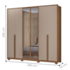 Guarda Roupa Casal 6 Portas Vidro Reflecta Com Led 240 cm Atacama Carvalho Fendi Moval