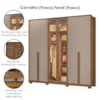 Guarda Roupa Casal 6 Portas Vidro Reflecta Com Led 240 cm Atacama Carvalho Fendi Moval