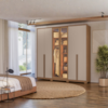 Guarda Roupa Casal 6 Portas Vidro Reflecta Com Led 240 cm Atacama Carvalho Fendi Moval