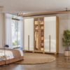 Guarda Roupa Casal 6 Portas Vidro Reflecta Com Led 240 cm Atacama Freijo Off White Moval