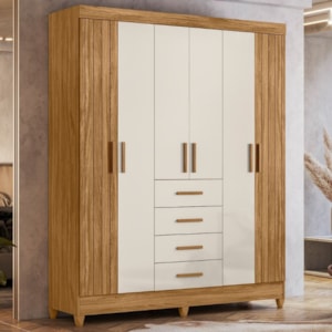 Guarda Roupa Casal 6P 165 cm Aruba Freijo Off White Friso Moval