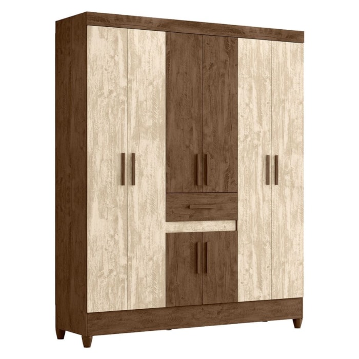 Guarda Roupa Casal 6P 165 cm Portugal Castanho Wood Avela Wood Moval