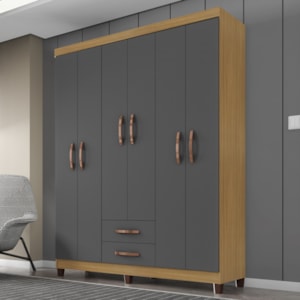 Guarda Roupa Casal 6P 2G Moden 150 cm 3562 Carvalho Am Grafite INCP