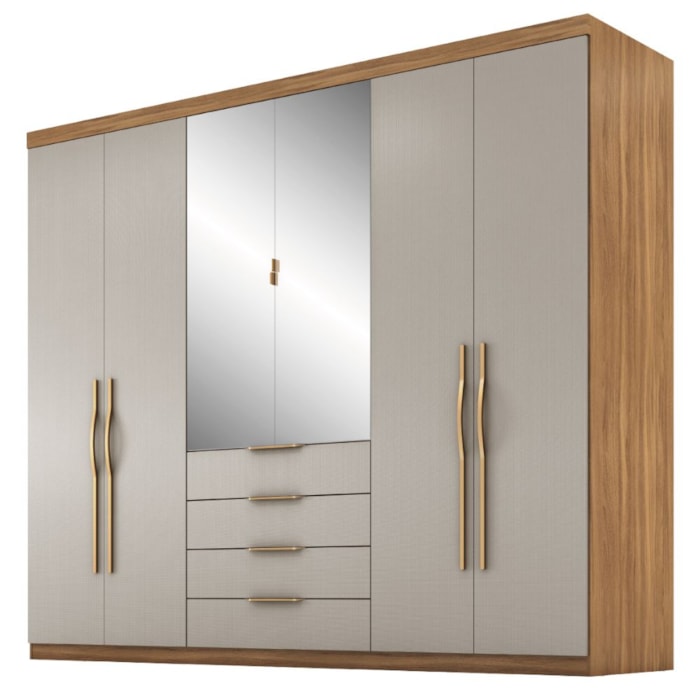 Guarda Roupa Casal 6P 4G Com Espelho 262 cm Giardino Amendola Nude Prime Demobile
