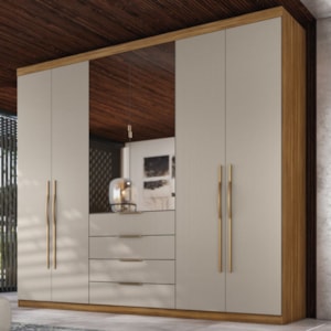 Guarda Roupa Casal 6P 4G Com Espelho 262 cm Giardino Amendola Nude Prime Demobile