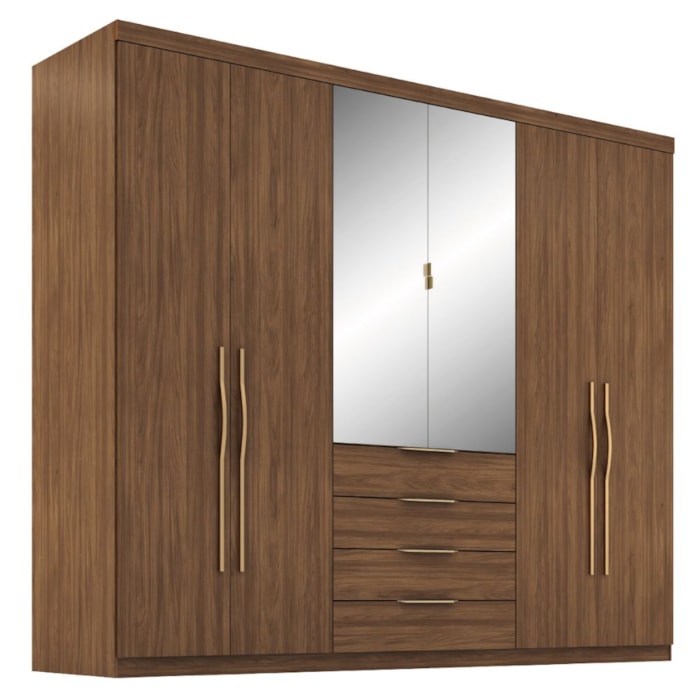 Guarda Roupa Casal 6P 4G Com Espelho 262 cm Giardino Nogueira Demobile
