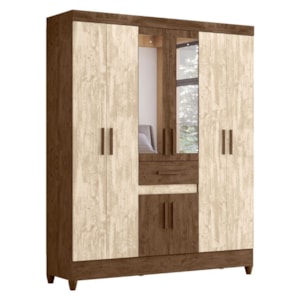 Guarda Roupa Casal 6P Espelho 165 cm Portugal Castanho Wood Avela Wood Moval