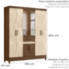 Guarda Roupa Casal 6P Espelho 165 cm Portugal Castanho Wood Avela Wood Moval