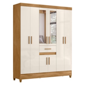 Guarda Roupa Casal 6P Espelho 165 cm Portugal Freijo Off White Moval