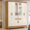 Guarda Roupa Casal 6P Espelho 165 cm Portugal Freijo Off White Moval