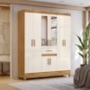 Guarda Roupa Casal 6P Espelho 165 cm Portugal Freijo Off White Moval