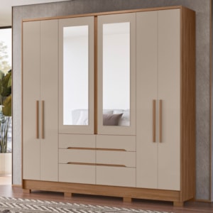 Guarda Roupa Casal 6P Espelho 216 cm San Francisco Carvalho Fendi Moval
