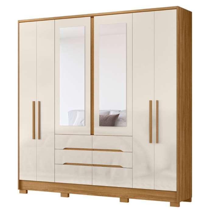 Guarda Roupa Casal 6P Espelho 216 cm San Francisco Moval Freijo Off White