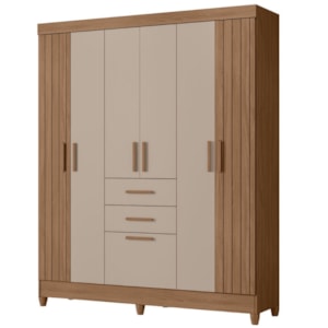 Guarda Roupa Casal 7P 165 cm Malta Carvalho Fendi Friso Moval