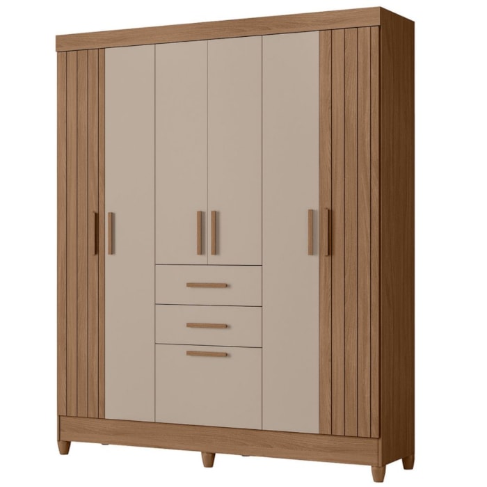 Guarda Roupa Casal 7P 165 cm Malta Carvalho Fendi Friso Moval