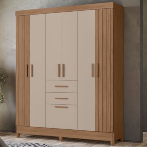 Guarda Roupa Casal 7P 165 cm Malta Carvalho Fendi Friso Moval