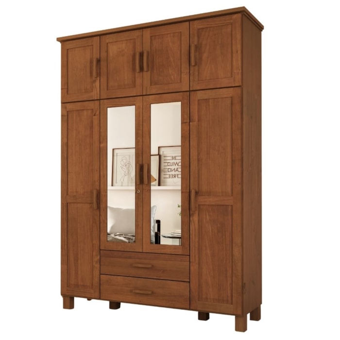 Guarda Roupa Casal 8 Portas Com Espelho 157 cm Madeira Macica Taeda 1144C Castanho Festra