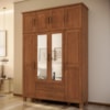 Guarda Roupa Casal 8 Portas Com Espelho 157 cm Madeira Macica Taeda 1144C Castanho Festra