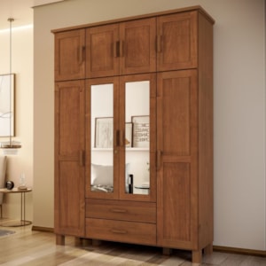 Guarda Roupa Casal 8 Portas Com Espelho 157 cm Madeira Macica Taeda 1144C Castanho Festra