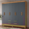 Guarda Roupa Casal 8P 204 cm Florida Freijo Cinza Moval