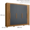 Guarda Roupa Casal 8P 236 cm Diplomata Freijo Cinza Friso Moval