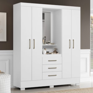 Guarda Roupa Casal Capela 4 Portas 164 cm Paris Branco Rosa Flex ARMoveis