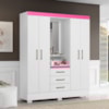 Guarda Roupa Casal Capela 4 Portas 164 cm Paris Branco Rosa Flex ARMoveis