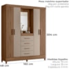 Guarda Roupa Casal Capela 4P 165 cm Atenas Carvalho Fendi Moval