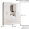 Guarda Roupa Casal Capela 4P 165 cm Capri Branco Flex Moval