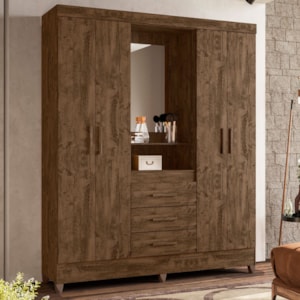 Guarda Roupa Casal Capela 4P 165 cm Capri Castanho Wood Moval