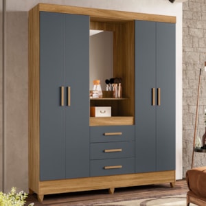 Guarda Roupa Casal Capela 4P 165 cm Capri Freijo Cinza Moval