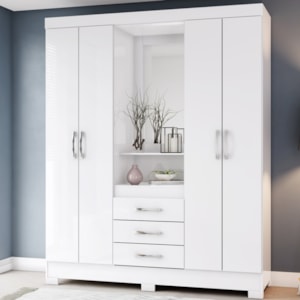 Guarda Roupa Casal Capelinha Com Espelho 163 cm B24 Branco Briz