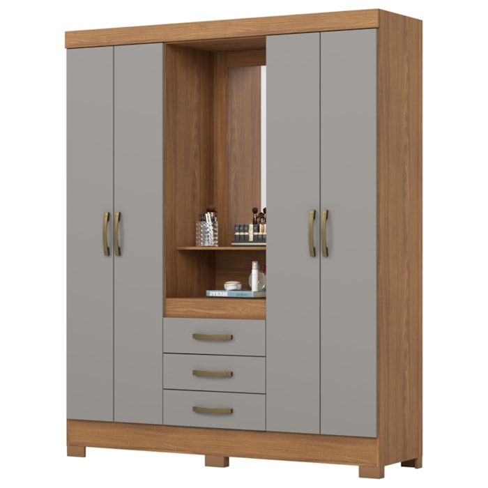 Guarda Roupa Casal Capelinha Com Espelho 163 cm B24 Nature Cinza Briz