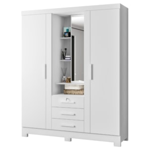 Guarda Roupa Casal Com Espelho 3 Portas 3 Gavetas Capelinha 166 cm Branco Absoluto ZANZ