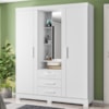 Guarda Roupa Casal Com Espelho 3 Portas 3 Gavetas Capelinha 166 cm Branco Absoluto ZANZ