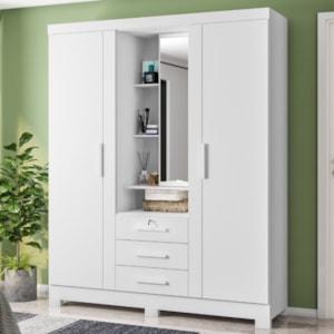 Guarda Roupa Casal Com Espelho 3 Portas 3 Gavetas Capelinha 166 cm Branco Absoluto ZANZ