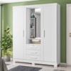 Guarda Roupa Casal Com Espelho 3 Portas 3 Gavetas Capelinha 166 cm Branco Absoluto ZANZ