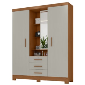 Guarda Roupa Casal Com Espelho 3 Portas 3 Gavetas Capelinha 166 cm Cinamomo Areia ZANZ