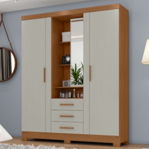 Guarda Roupa Casal Com Espelho 3 Portas 3 Gavetas Capelinha 166 cm Cinamomo Areia ZANZ