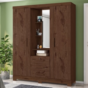 Guarda Roupa Casal Com Espelho 3 Portas 3 Gavetas Capelinha 166 cm Jacaranda ZANZ