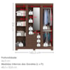Guarda Roupa Casal Com Espelho 3 Portas 3 Gavetas Capelinha 166 cm Jacaranda ZANZ