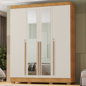 Guarda Roupa Casal Com Espelho 4 Portas 159 cm Domus Cedro Areia RUDK