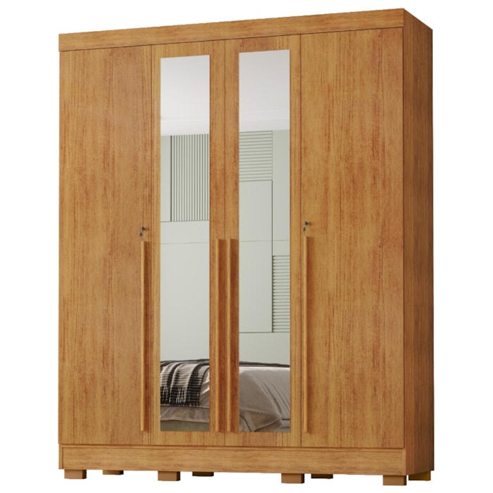 Guarda Roupa Casal Com Espelho 4 Portas 159 cm Domus Cedro RUDK