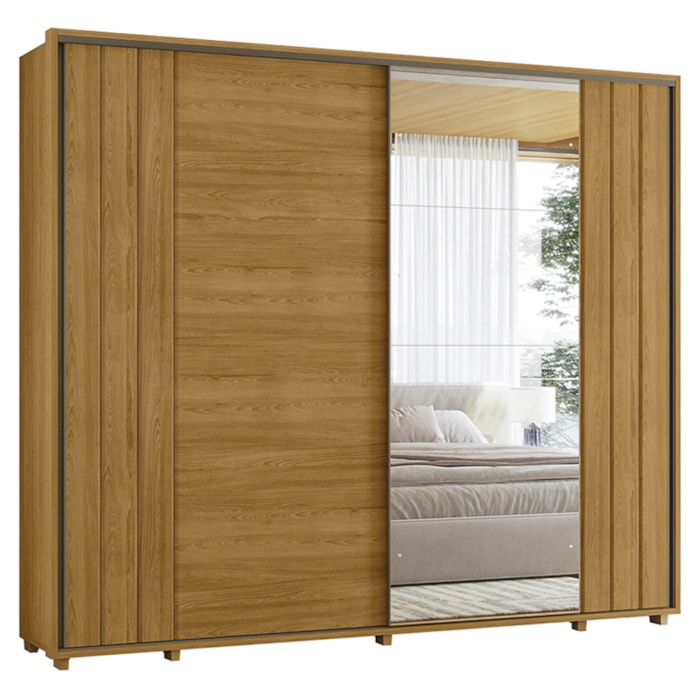 Guarda Roupa Casal Dali 2 Portas Deslizante Com Espelho 278 cm Cumaru Madetec
