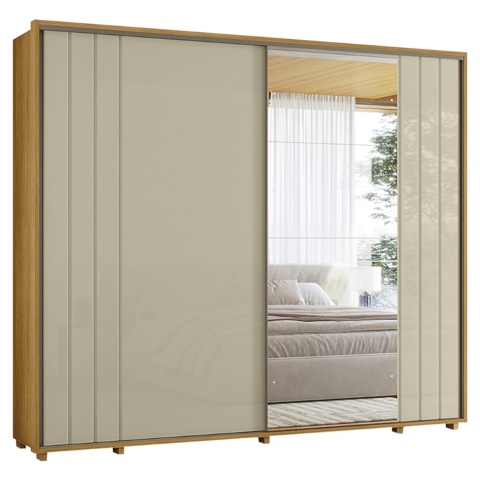 Guarda Roupa Casal Dali 2 Portas Deslizante Com Espelho 278 cm Cumaru Opala Madetec