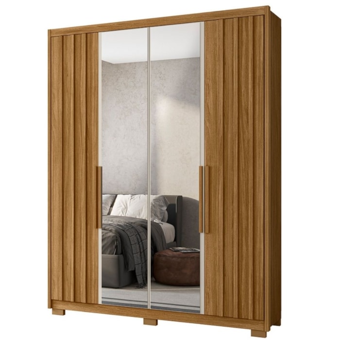 Guarda Roupa Casal Espelho 4P 176 cm California Freijo Off White Moval