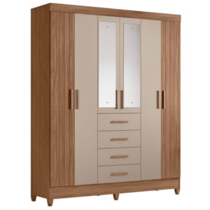 Guarda Roupa Casal Espelho 6P 165 cm Aruba Carvalho Fendi Friso Moval